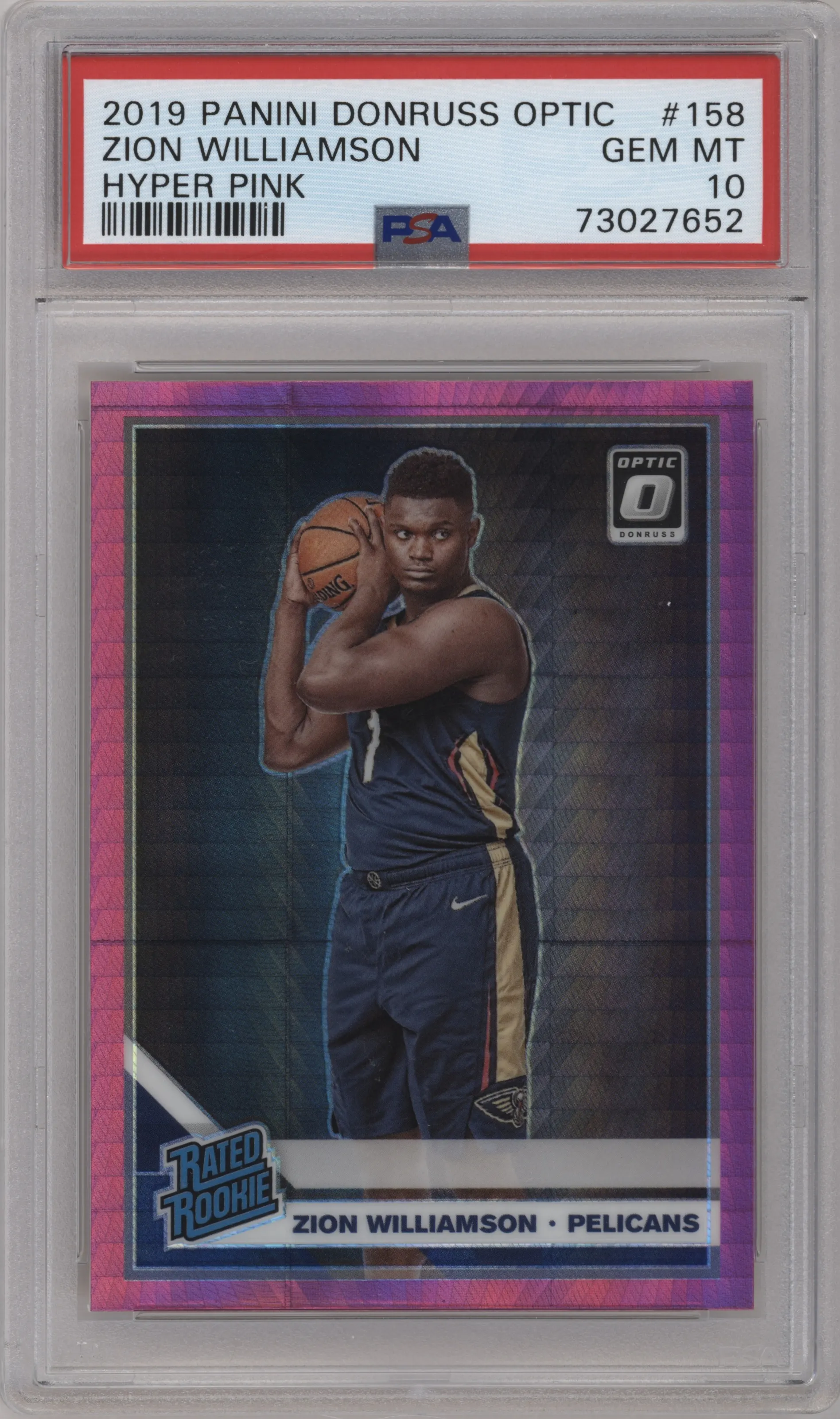 2019 Panini Donruss Optic Rated Rookie Zion Williamson Hyper Pink #158 PSA 10