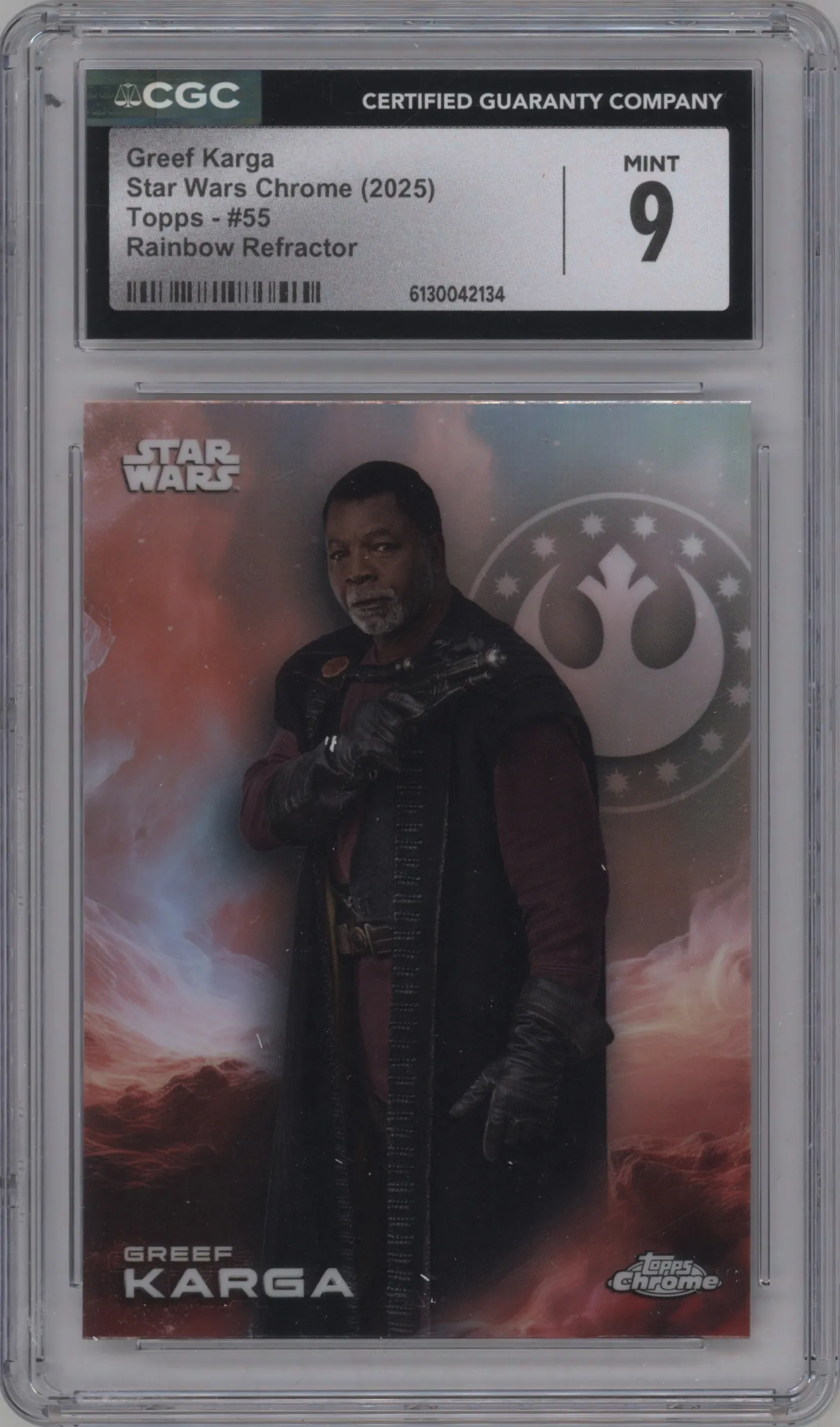 2025 Topps Chrome Star Wars Greef Karga Rainbow Refractor CGC 9