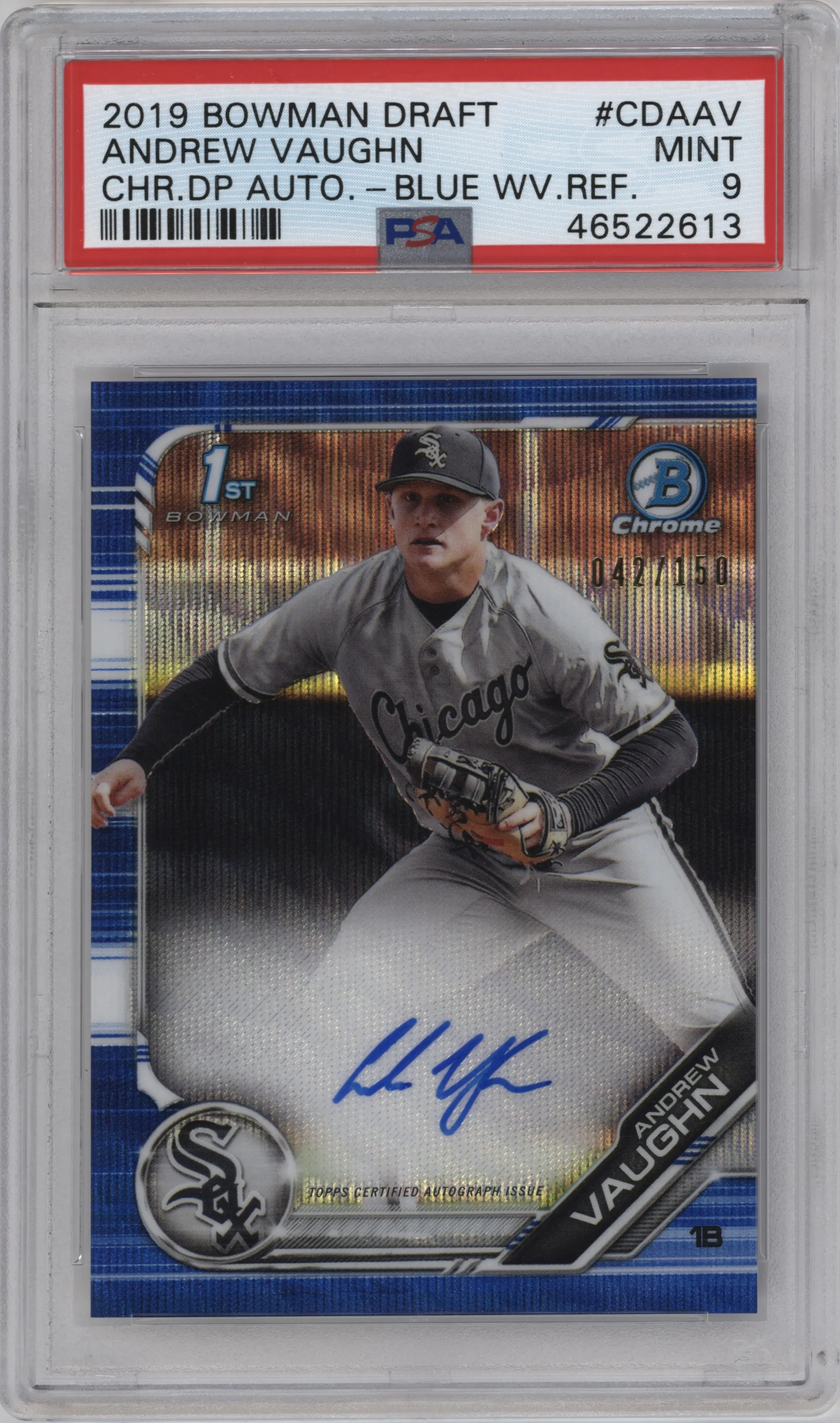 2019 Bowman Draft Chr.DP Auto Andrew Vaughn Blue Wave Refractor PSA 9