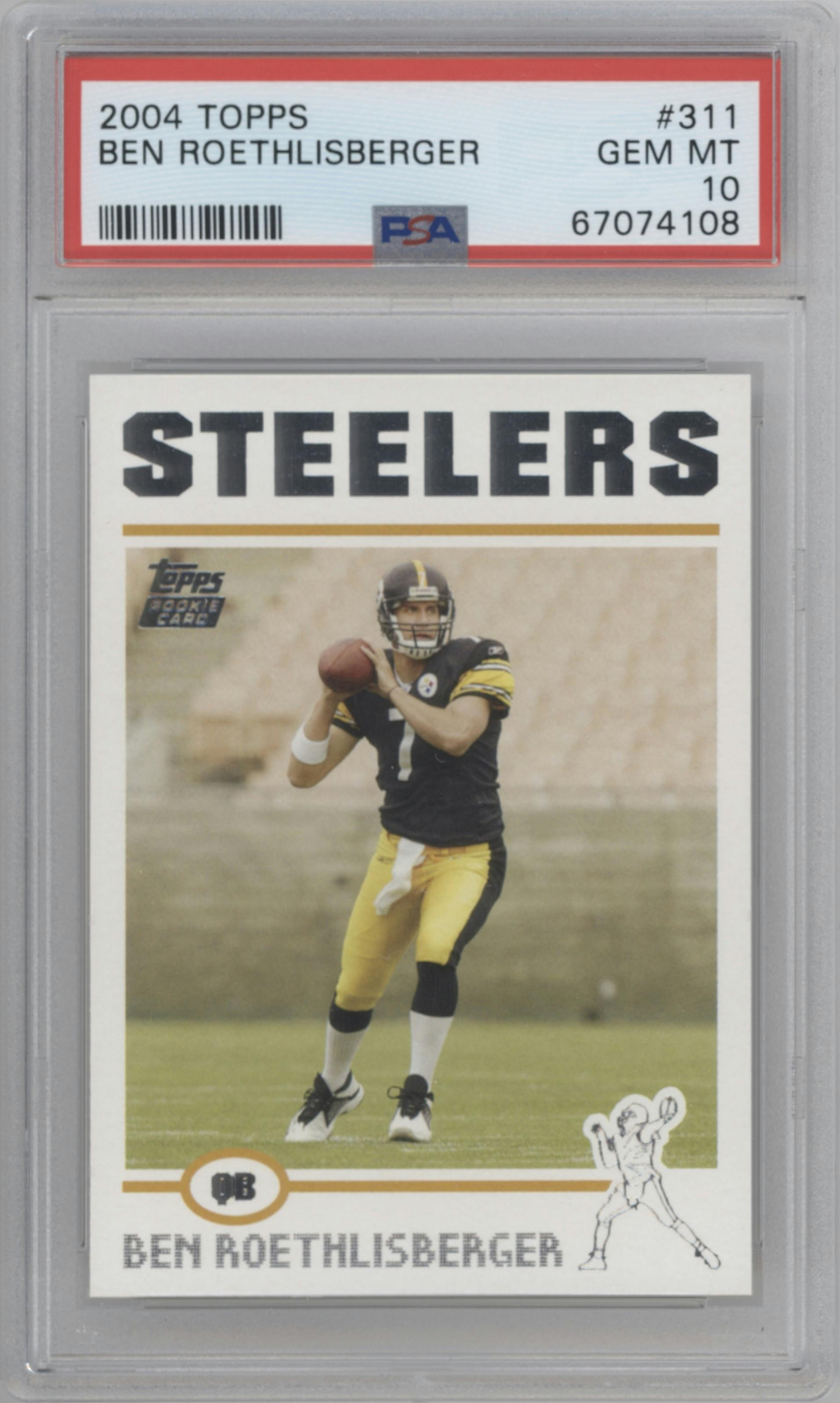 Ben Roethlisberger from the 2004 Topps set graded by PSA and given an overall grade of 10.