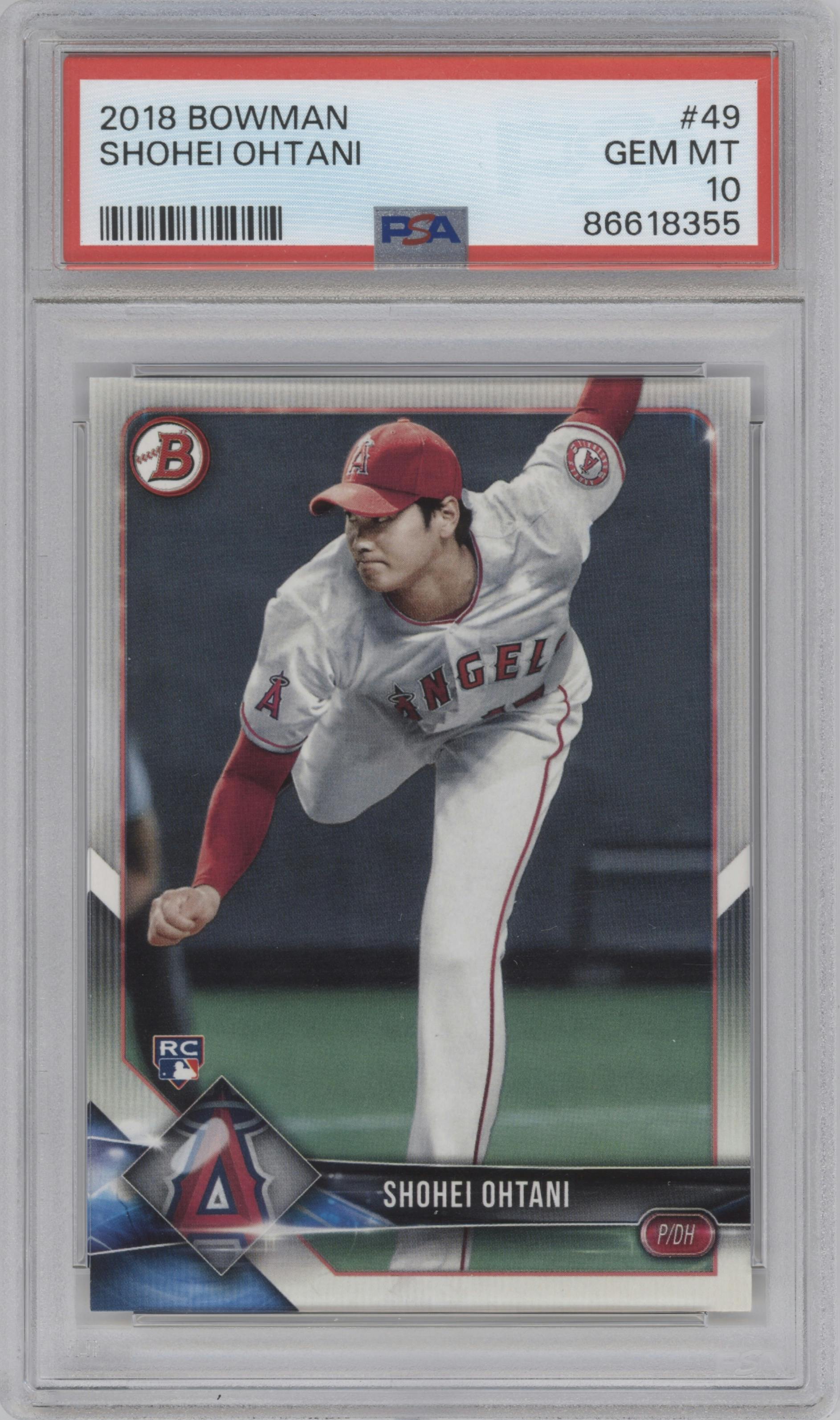 Shohei Ohtani from the 2018 Bowman set graded by PSA and given an overall grade of 10.