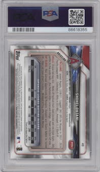 Shohei Ohtani from the 2018 Bowman set graded by PSA and given an overall grade of 10.