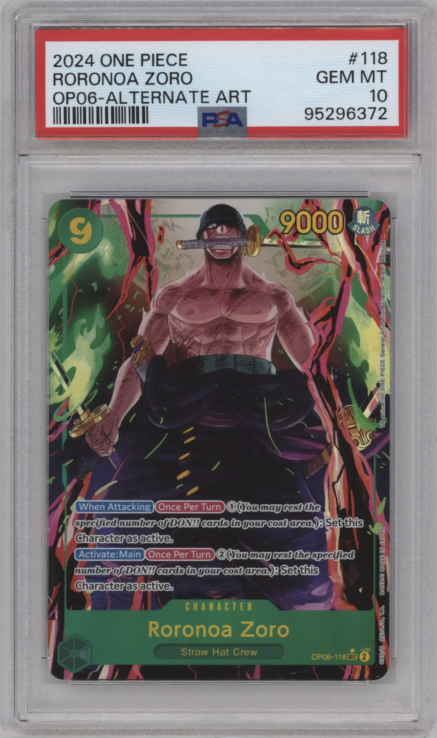 2024 One Piece Wings of the Captain Roronoa Zoro Alternate Art PSA 10