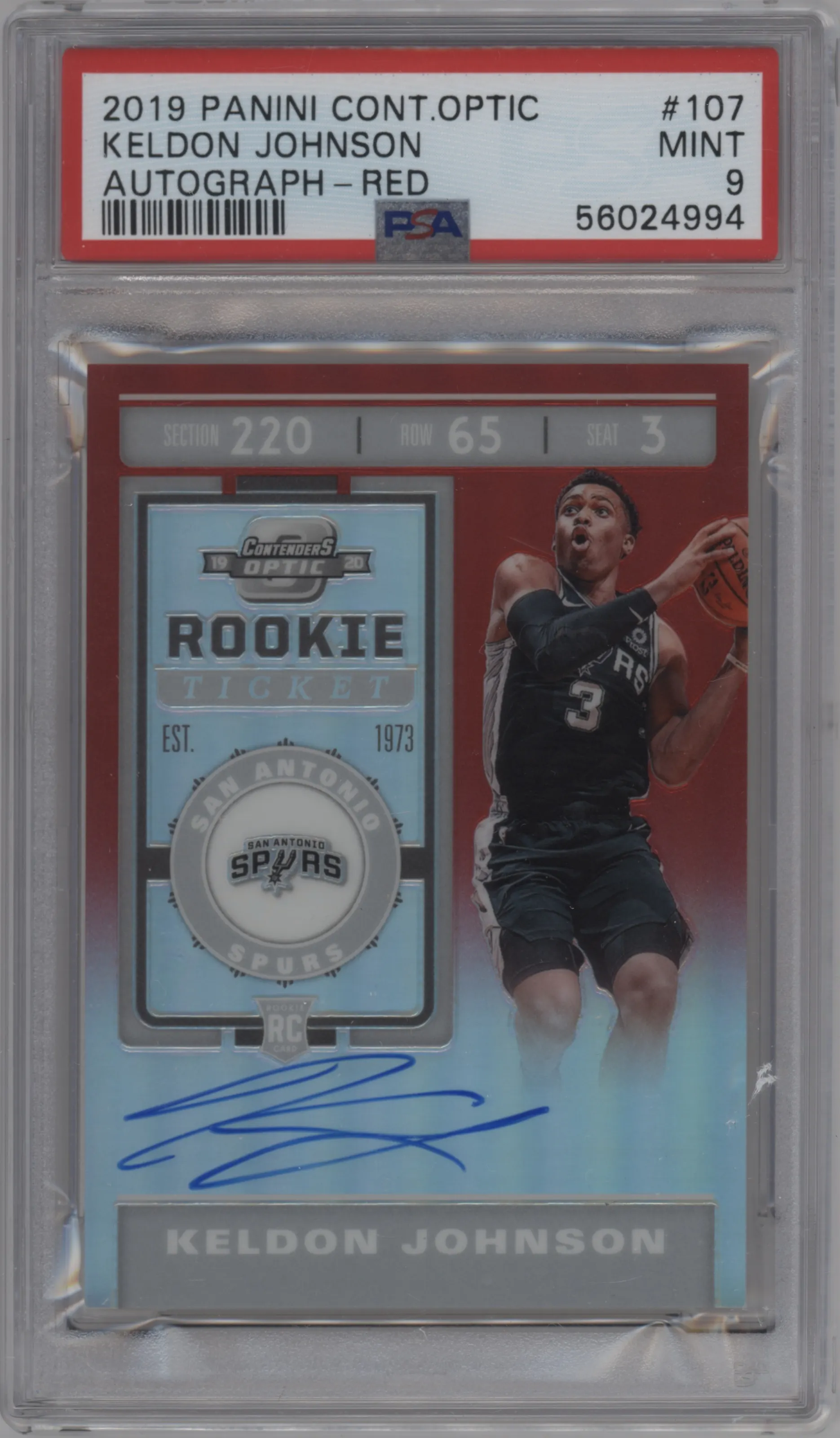2019 Panini Contenders Optic Rke.Tkt.Var. Keldon Johnson Red PSA 9