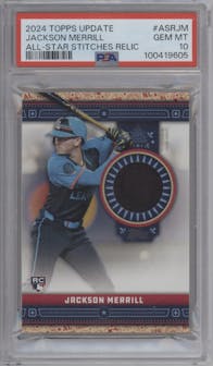 Jackson Merrill from the 2024 Topps Update set graded by PSA and given an overall grade of 10.