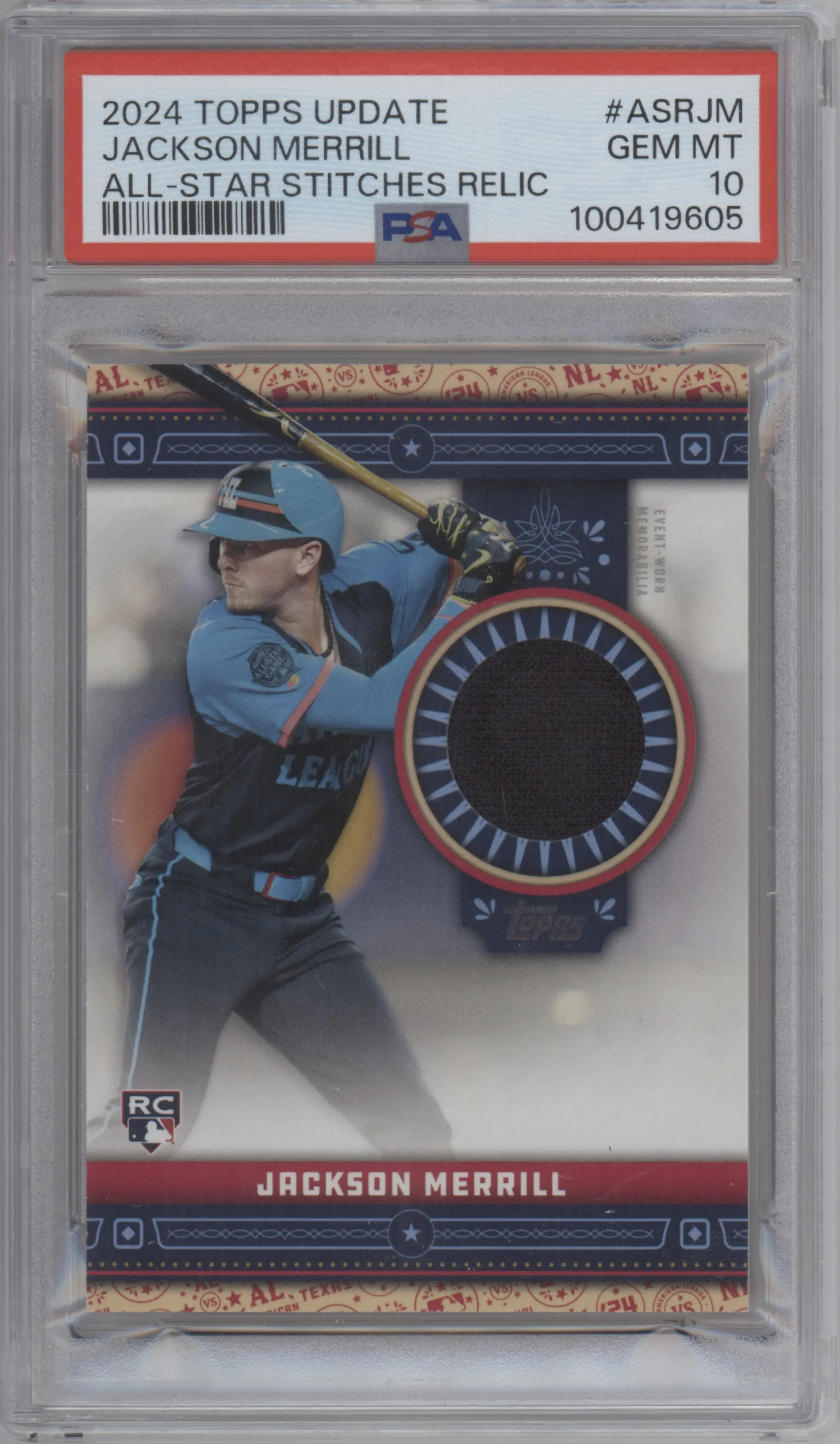 2024 Topps Update All-Star Stitches Relic Jackson Merrill #ASR-JM PSA 10