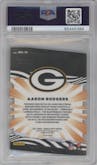 Aaron Rodgers from the 2021 Panini Donruss Optic set featuring a Gold parallel graded by PSA and given an overall grade of 9.