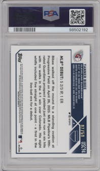 Tanner Bibee  from the 2023 Topps Chrome Update set featuring a Gold Mini Diamond Refractor parallel graded by PSA and given an overall grade of 10.