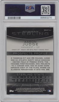 Aaron Judge from the 2013 Bowman Sterling set graded by PSA and given an overall grade of 9.