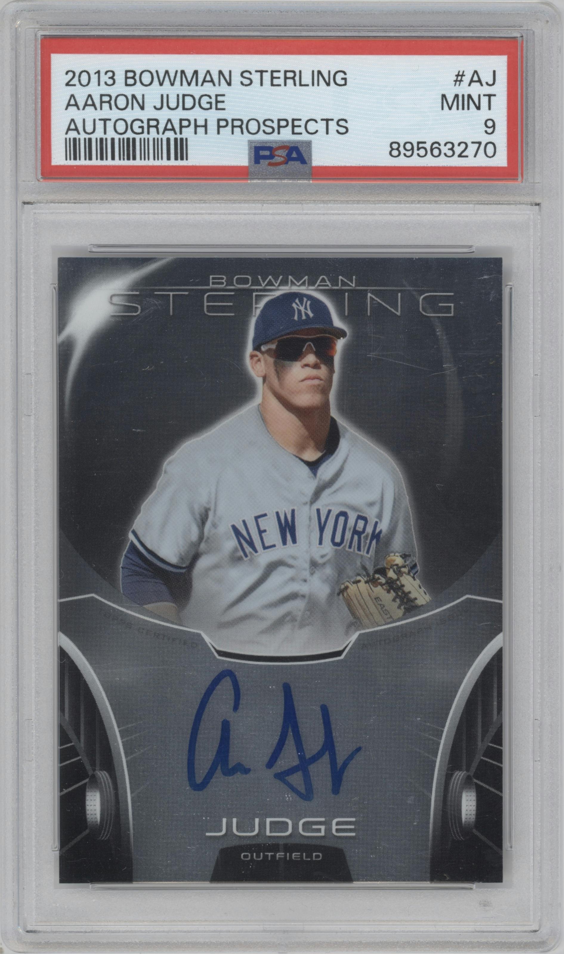 Aaron Judge from the 2013 Bowman Sterling set graded by PSA and given an overall grade of 9.