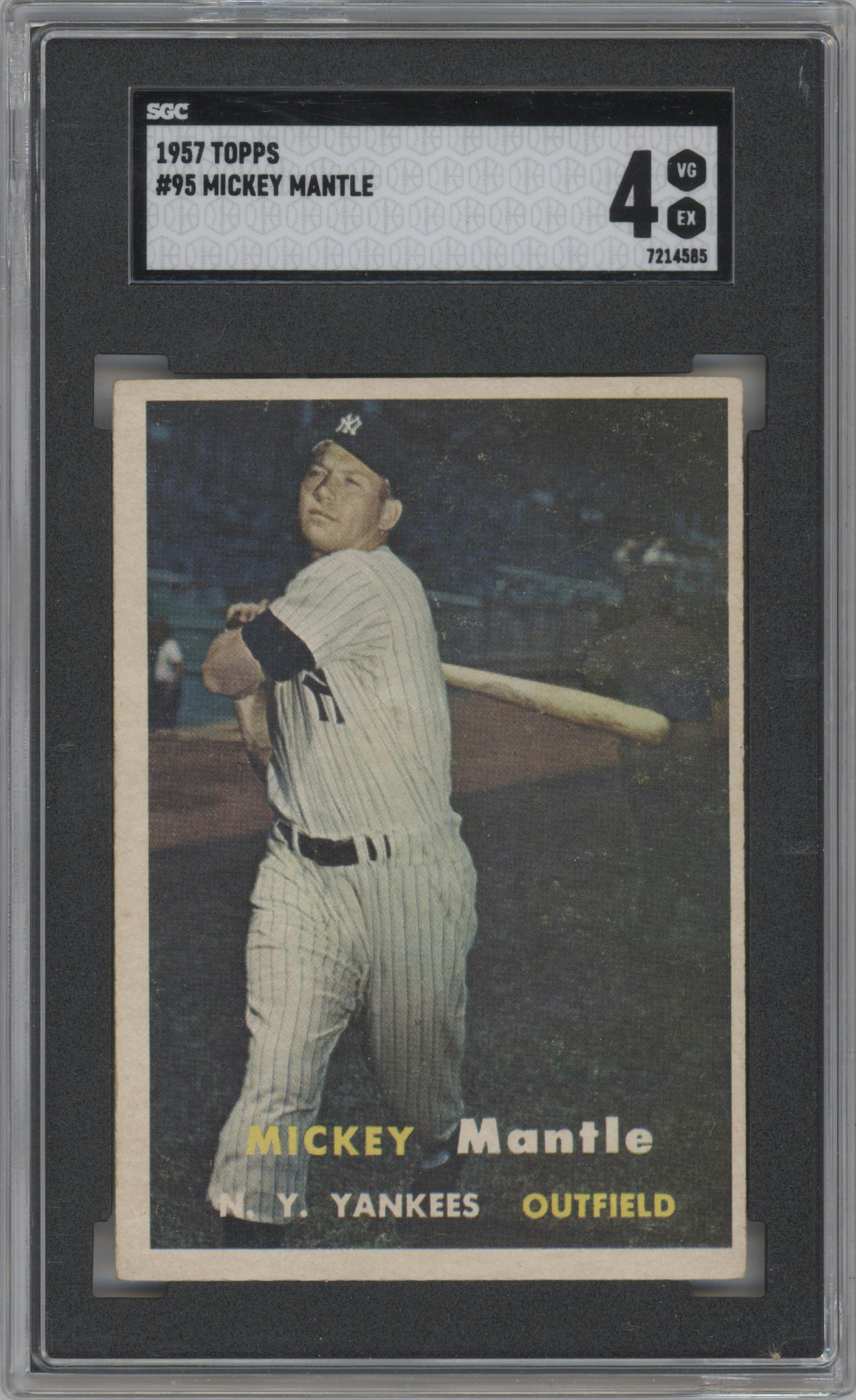 Mickey Mantle from the 1957 Topps set graded by SGC and given an overall grade of 4.