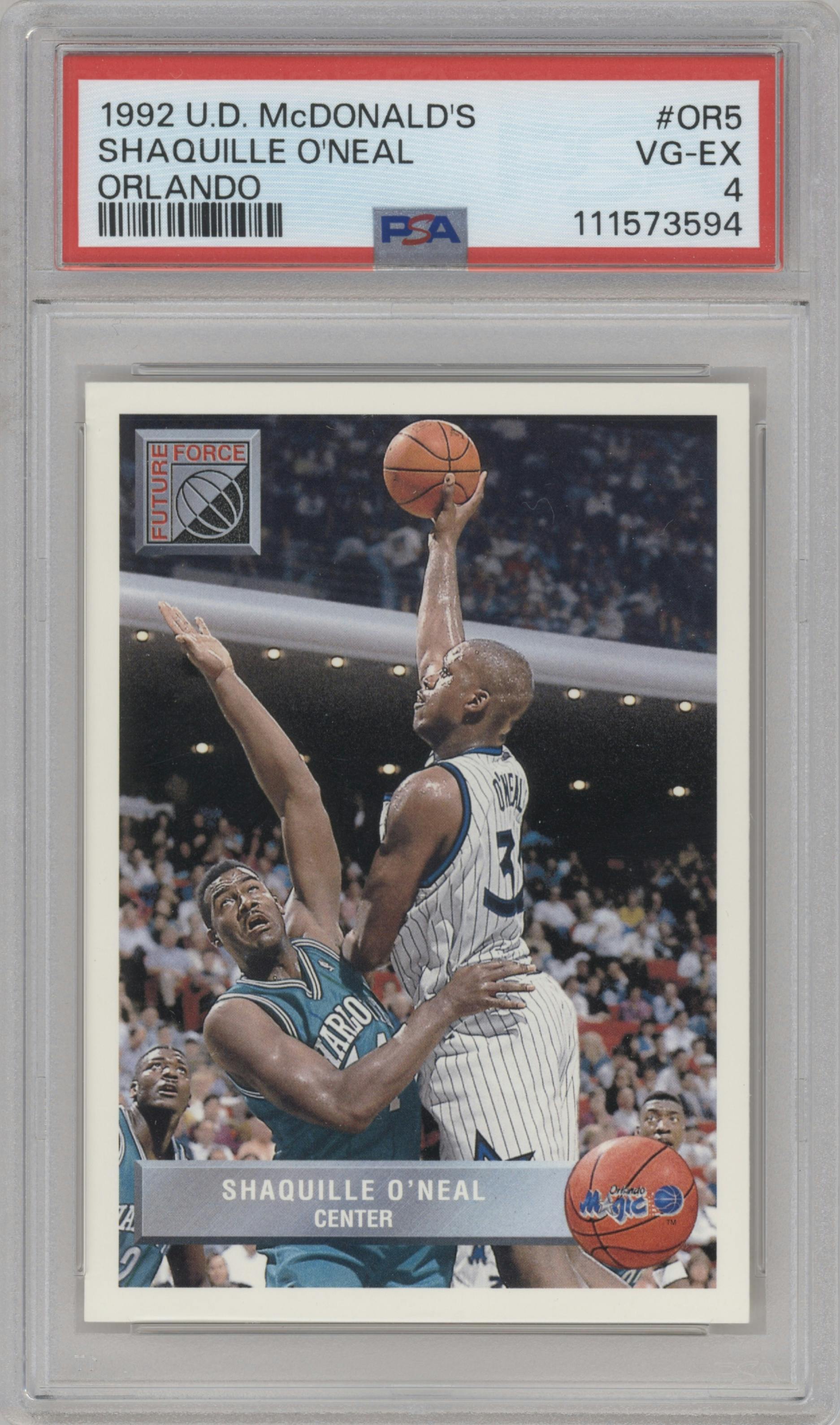 Shaquille O'Neal from the 1992-93 UD McDonald's set graded by PSA and given an overall grade of 4.