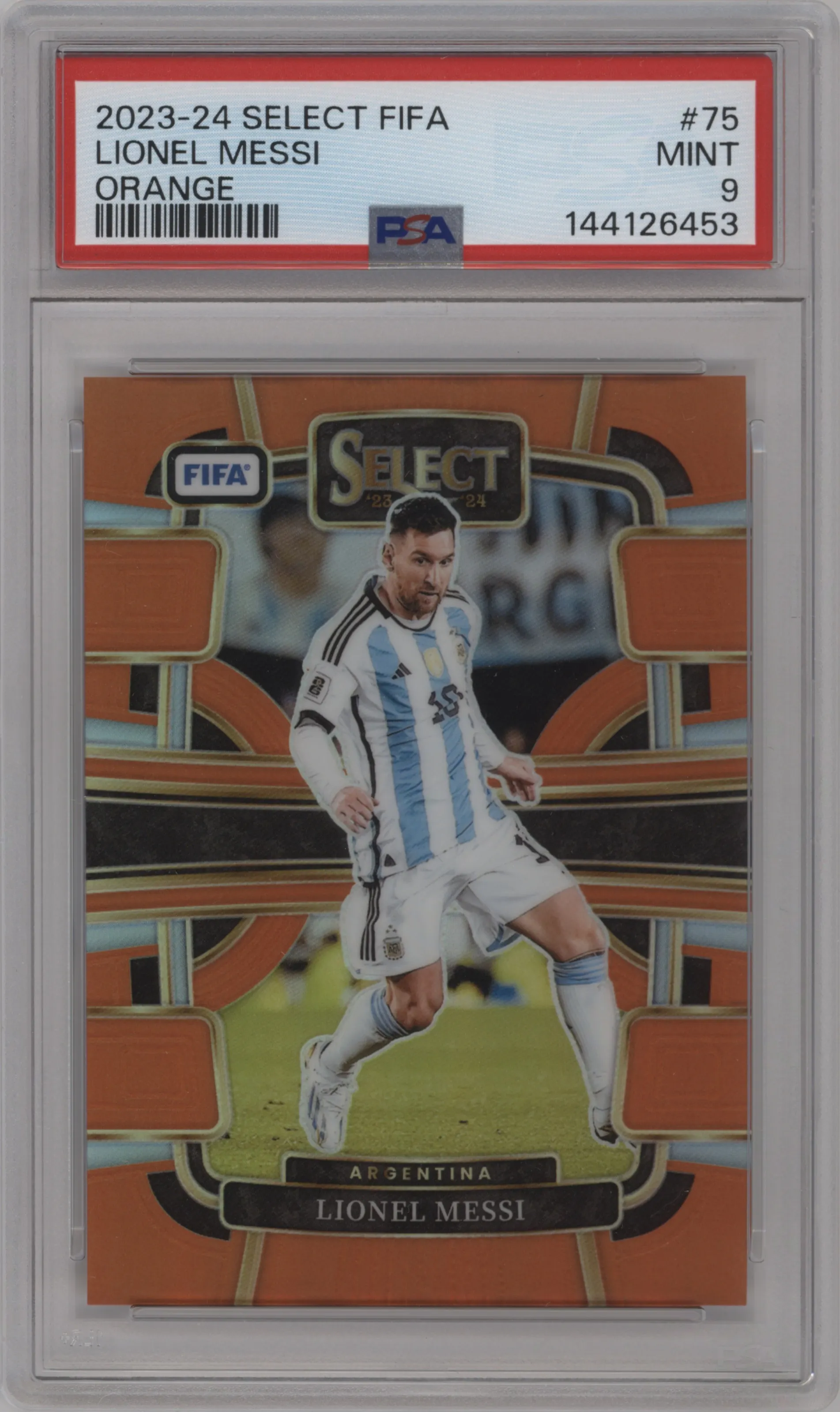 2023 Panini Select FIFA Lionel Messi Orange #75 PSA 9