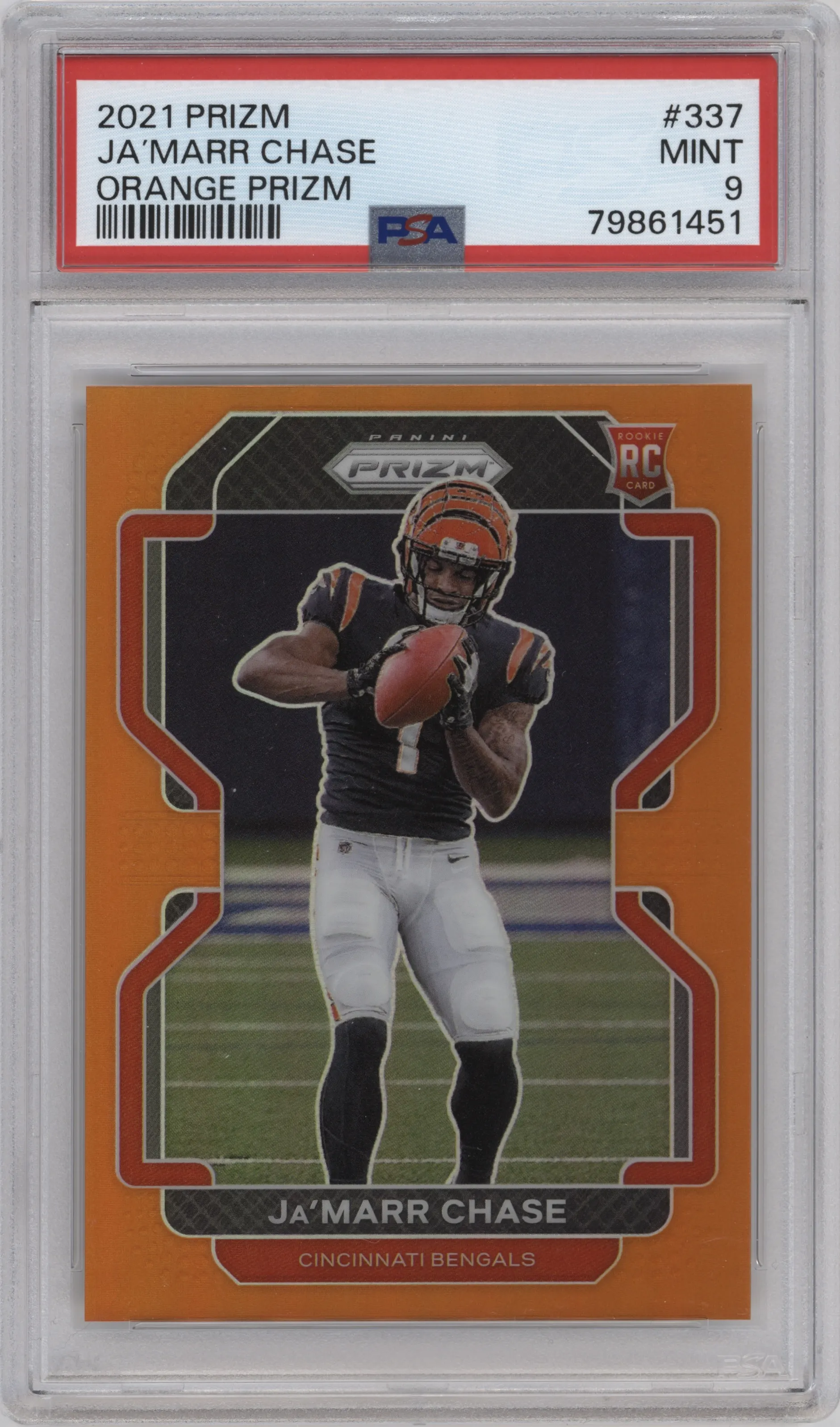 2021 Panini Prizm Ja'Marr Chase Orange Prizm #337 PSA 9