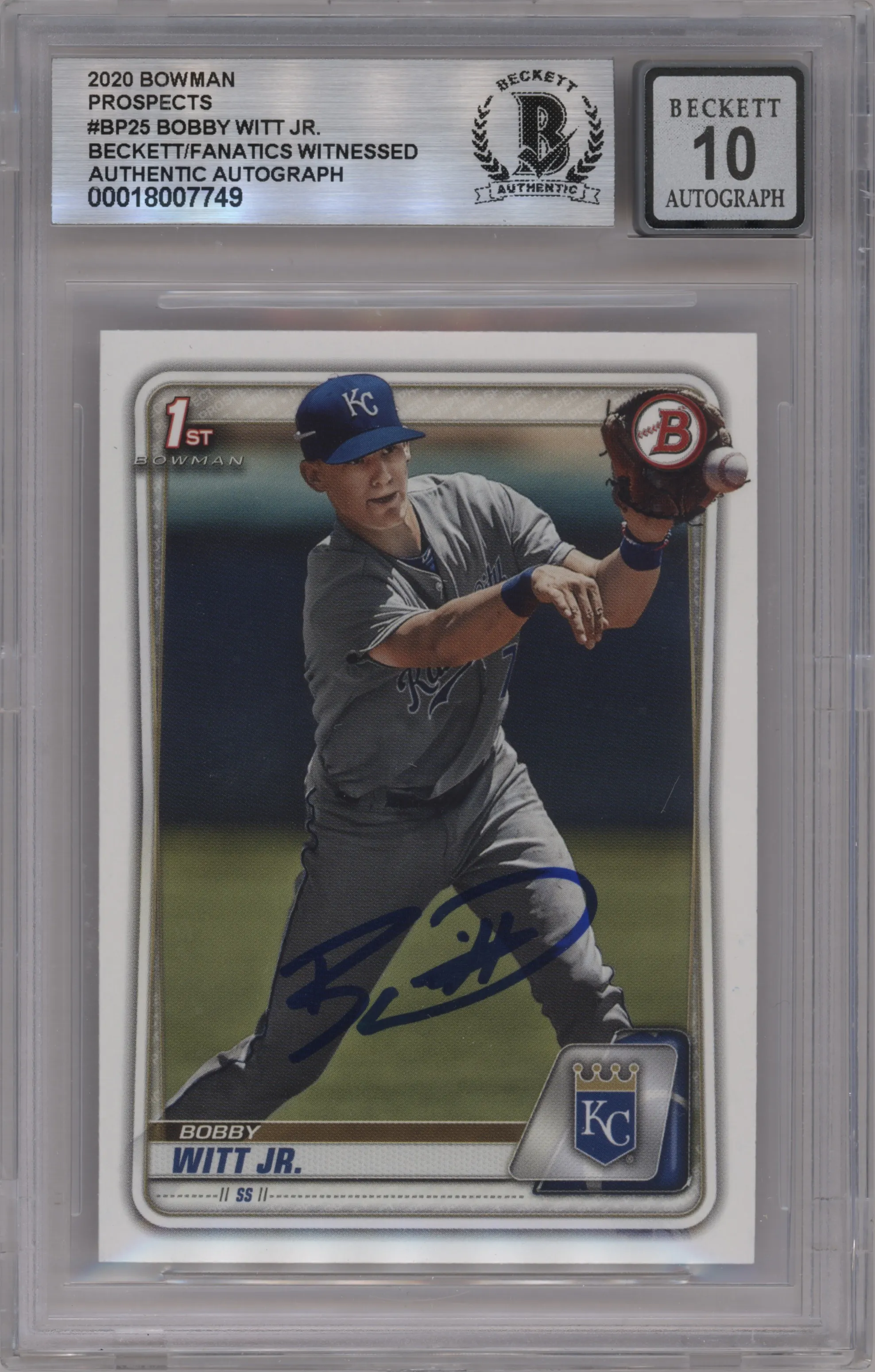 Bobby Witt Jr. from the 2020 Bowman set graded by Beckett.