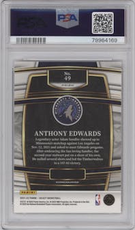 Anthony Edwards from the 2021-22 Panini Select set featuring a Orange Flash parallel graded by PSA and given an overall grade of 10.