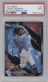 Junior Caminero  from the 2024 Topps Finest set featuring a Sky Blue Refractor parallel graded by PSA and given an overall grade of 9.