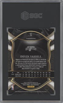Devin Vassell from the 2020-21 Panini Select  set featuring a Silver Prizm parallel graded by SGC and given an overall grade of 9.5.