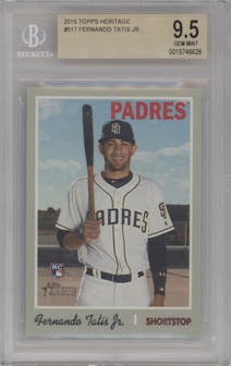 Fernando Tatis Jr. from the 2019 Topps Heritage HN set graded by Beckett and given an overall grade of 9.5.