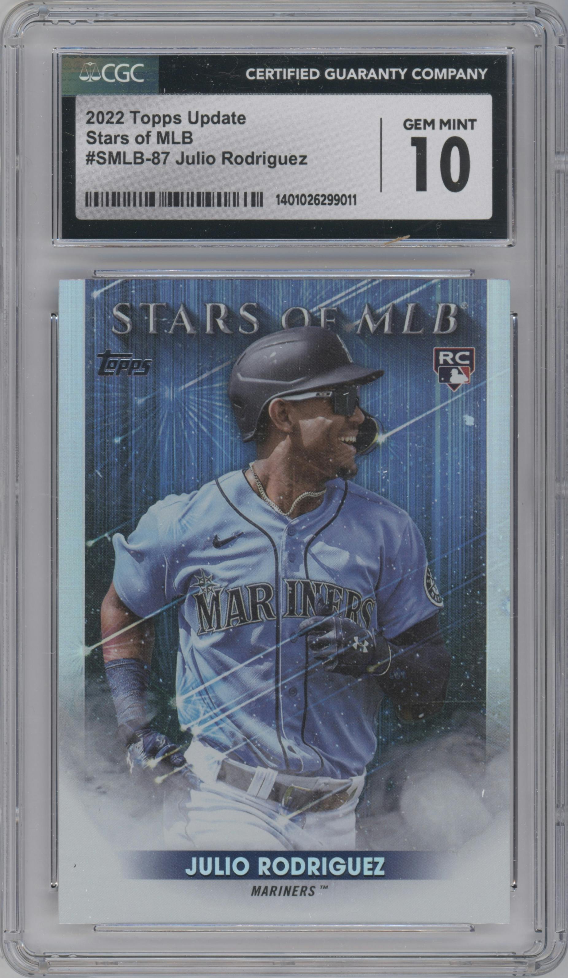 Julio Rodriguez from the 2022 Topps Update  set graded by CSG and given an overall grade of 10.