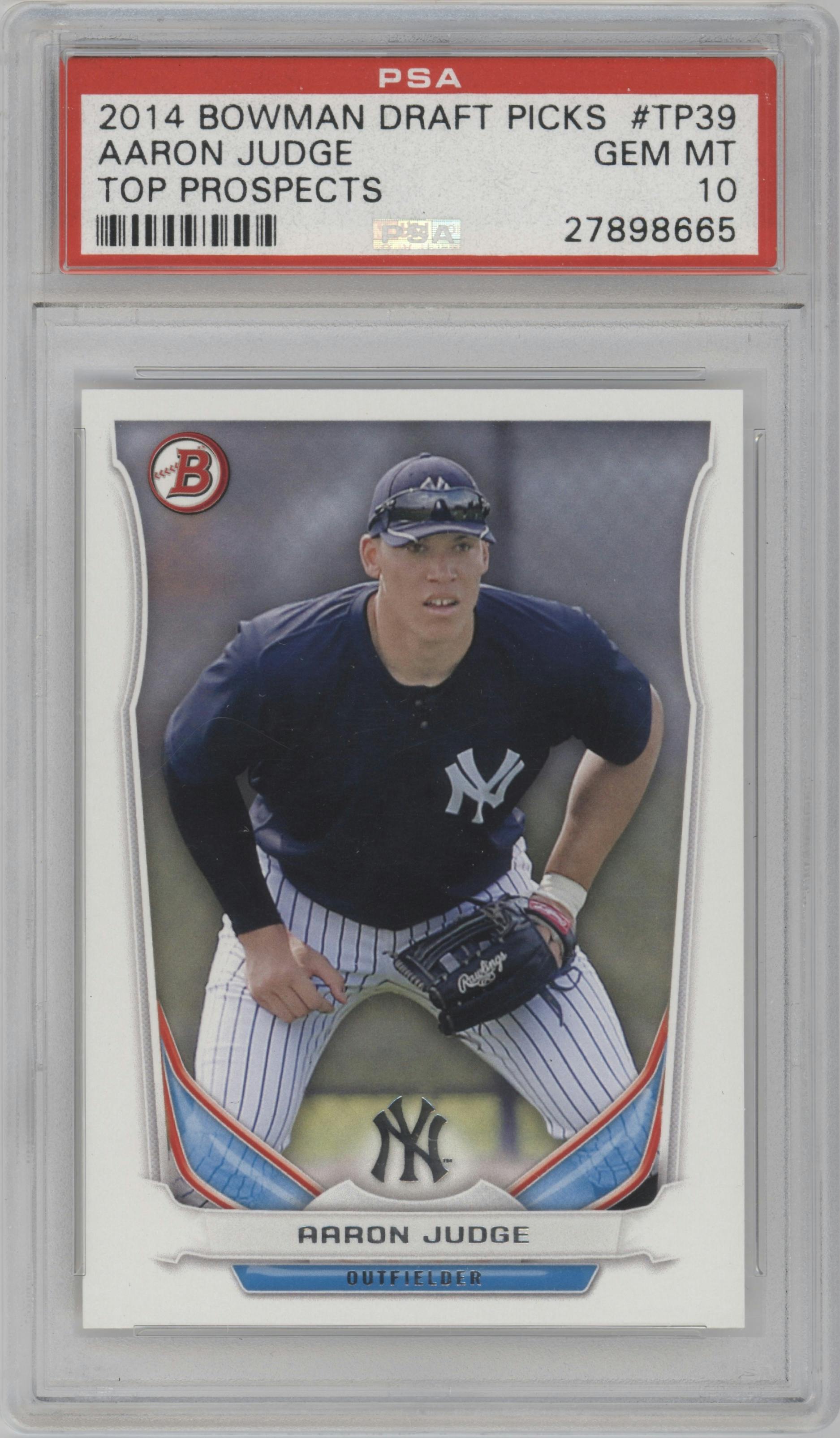 Aaron Judge from the 2014 Bowman Draft  set graded by PSA and given an overall grade of 10.