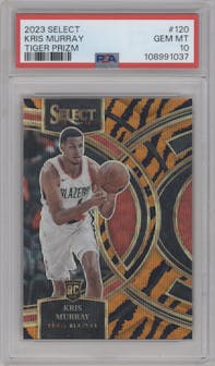 Kris Murray from the 2023-24 Panini Select  set featuring a Tiger parallel graded by PSA and given an overall grade of 10.