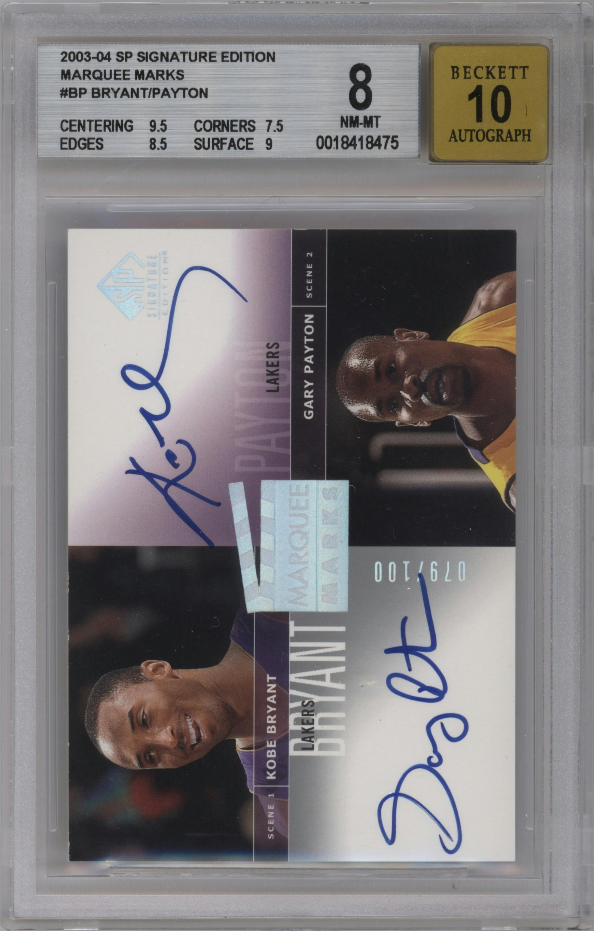 Kobe Bryant/Gary Payton from the 2003-04 SP Signature Edition set graded by Beckett and given an overall grade of 8.