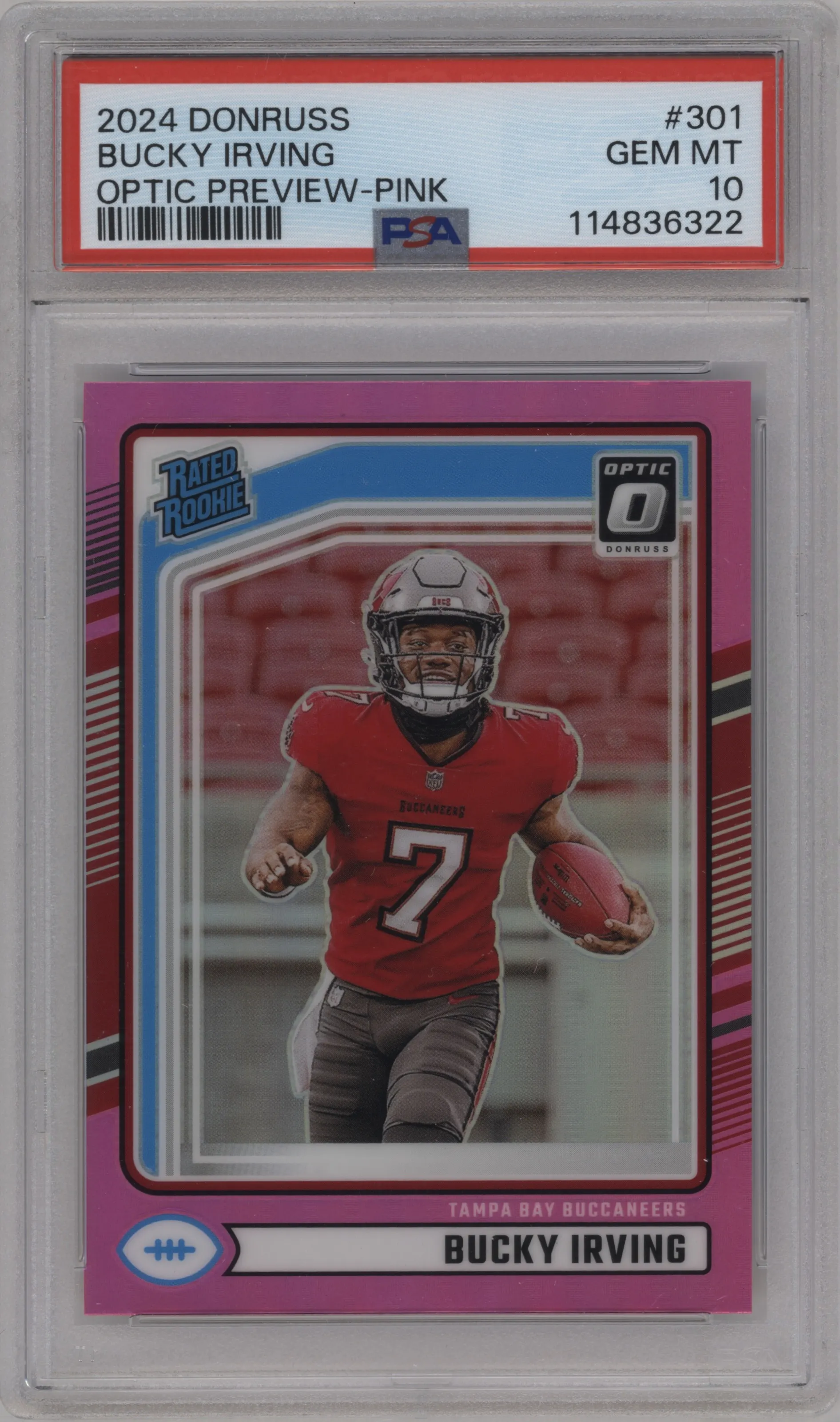 2024 Donruss Opt.Rtd.Rke. Bucky Irving Pink #301 PSA 10