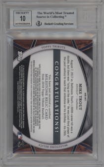 Mike Trout from the 2018 Topps Tribute set graded by Beckett and given an overall grade of 9.