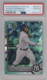 Jasson Dominguez from the 2022 Bowman Chrome Sapphire Edition set featuring a Aqua parallel graded by PSA and given an overall grade of 10.