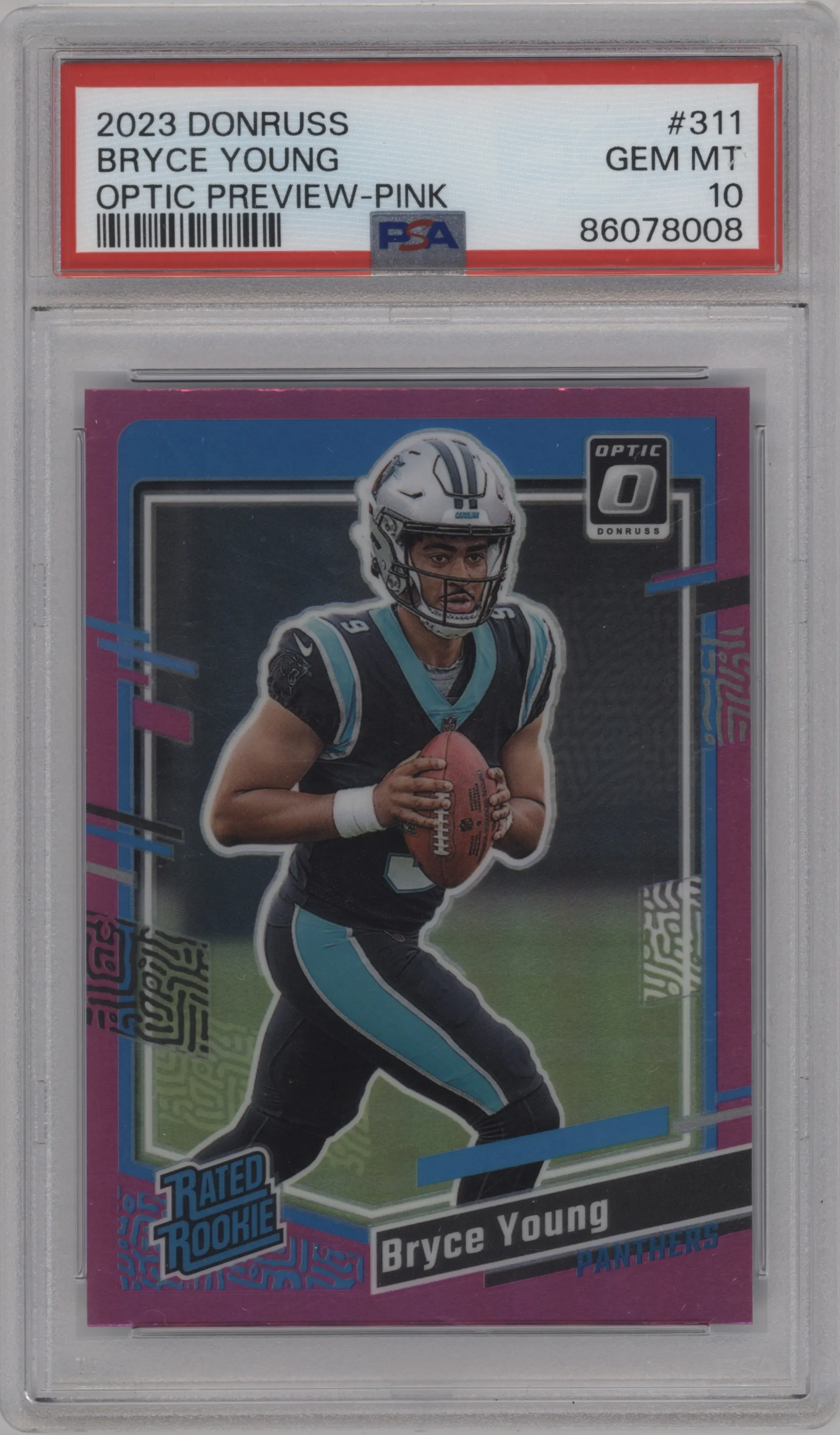 2023 Panini Donruss Opt.Rtd.Rke.Prev. Bryce Young Pink #311 PSA 10