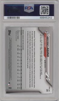 Aristides Aquino  from the 2020 Topps Series 1 set graded by PSA and given an overall grade of 10.