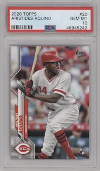 Aristides Aquino  from the 2020 Topps Series 1 set graded by PSA and given an overall grade of 10.