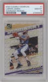 LeBron James from the 2020-21 Clearly Donruss set featuring a Mosaic parallel graded by PSA and given an overall grade of 10.