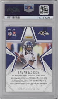 Lamar Jackson from the 2020 Panini Rookies & Stars set graded by PSA and given an overall grade of 10.