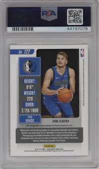 Luka Doncic from the 2018-19 Panini Contenders set graded by PSA and given an overall grade of 10.