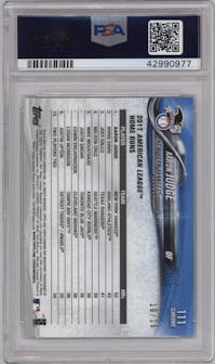 Aaron Judge from the 2018 Topps Chrome Sapphire Edition set featuring a Red parallel graded by PSA and given an overall grade of 10.