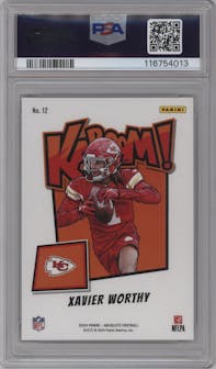 Xavier Worthy from the 2024 Panini Absolute set graded by PSA and given an overall grade of 10.