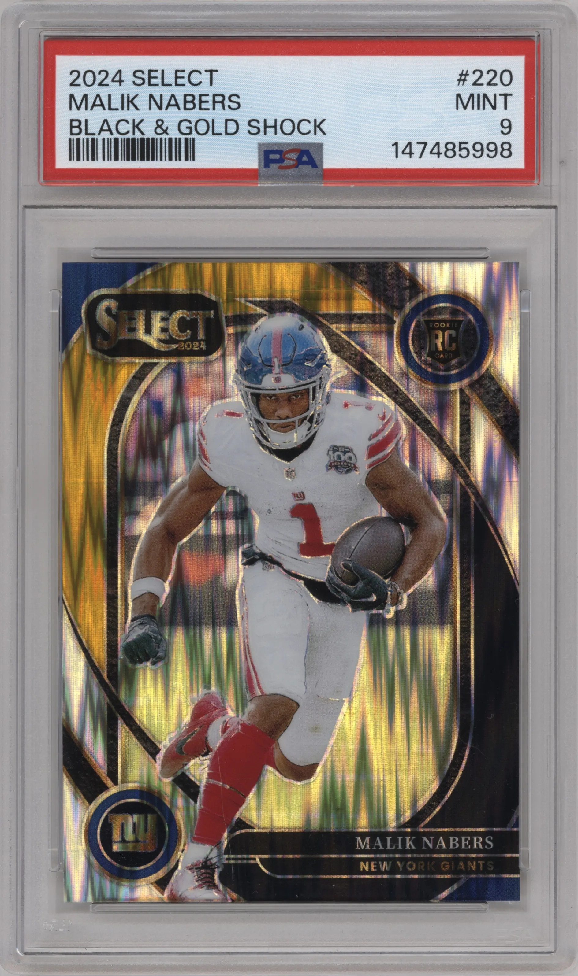 2024 Panini Select Club Lvl. Malik Nabers Black/Gold Shock #220 PSA 9