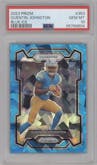 Quentin Johnston from the 2023 Panini Prizm set featuring a Blue Ice parallel graded by PSA and given an overall grade of 10.