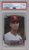 Steve Carlton from the 2025 Bowman set featuring a Retrofractor parallel graded by PSA and given an overall grade of 9.