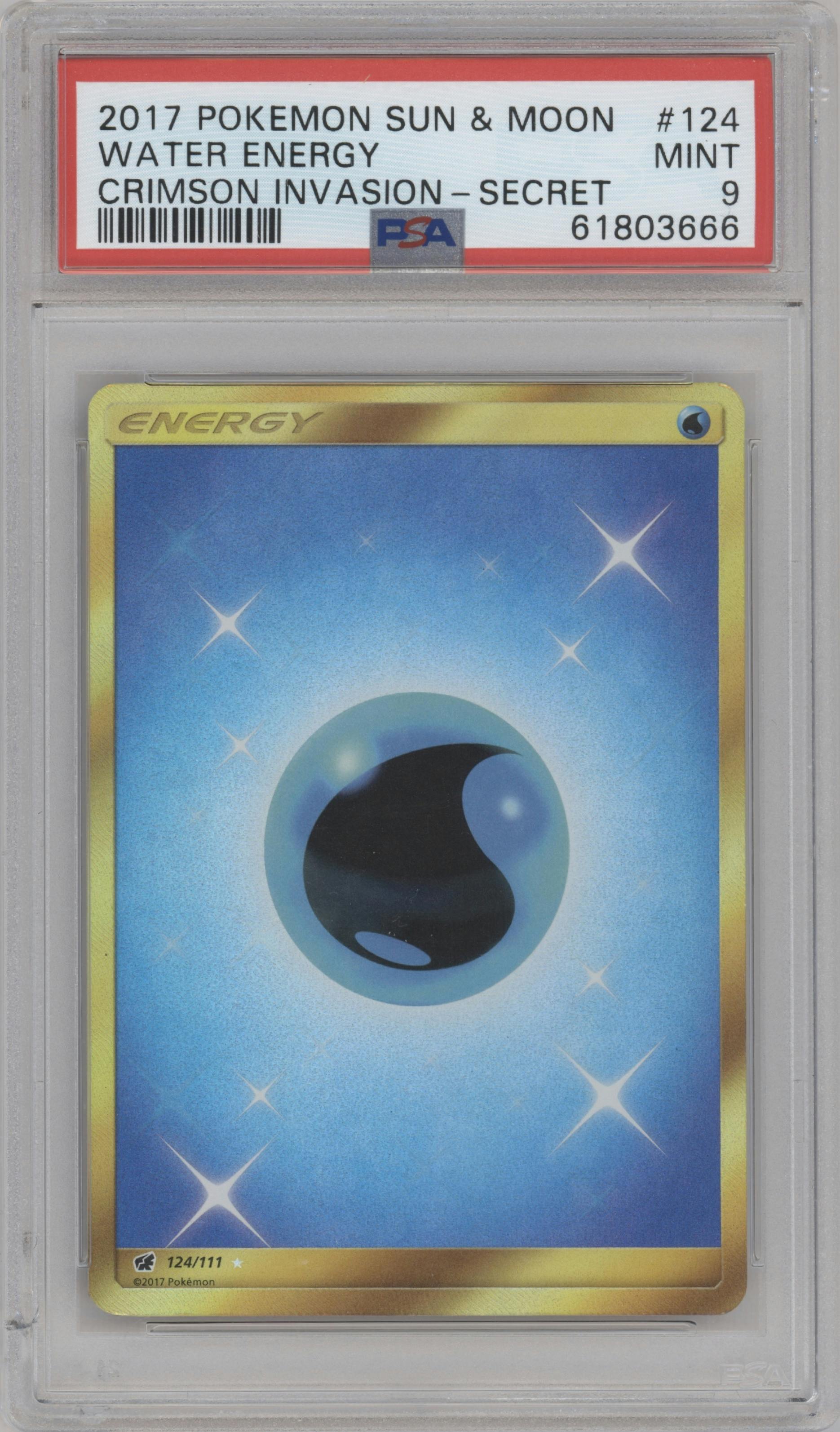 Water Energy from the 2017 Pokemon S&M set graded by PSA and given an overall grade of 9.