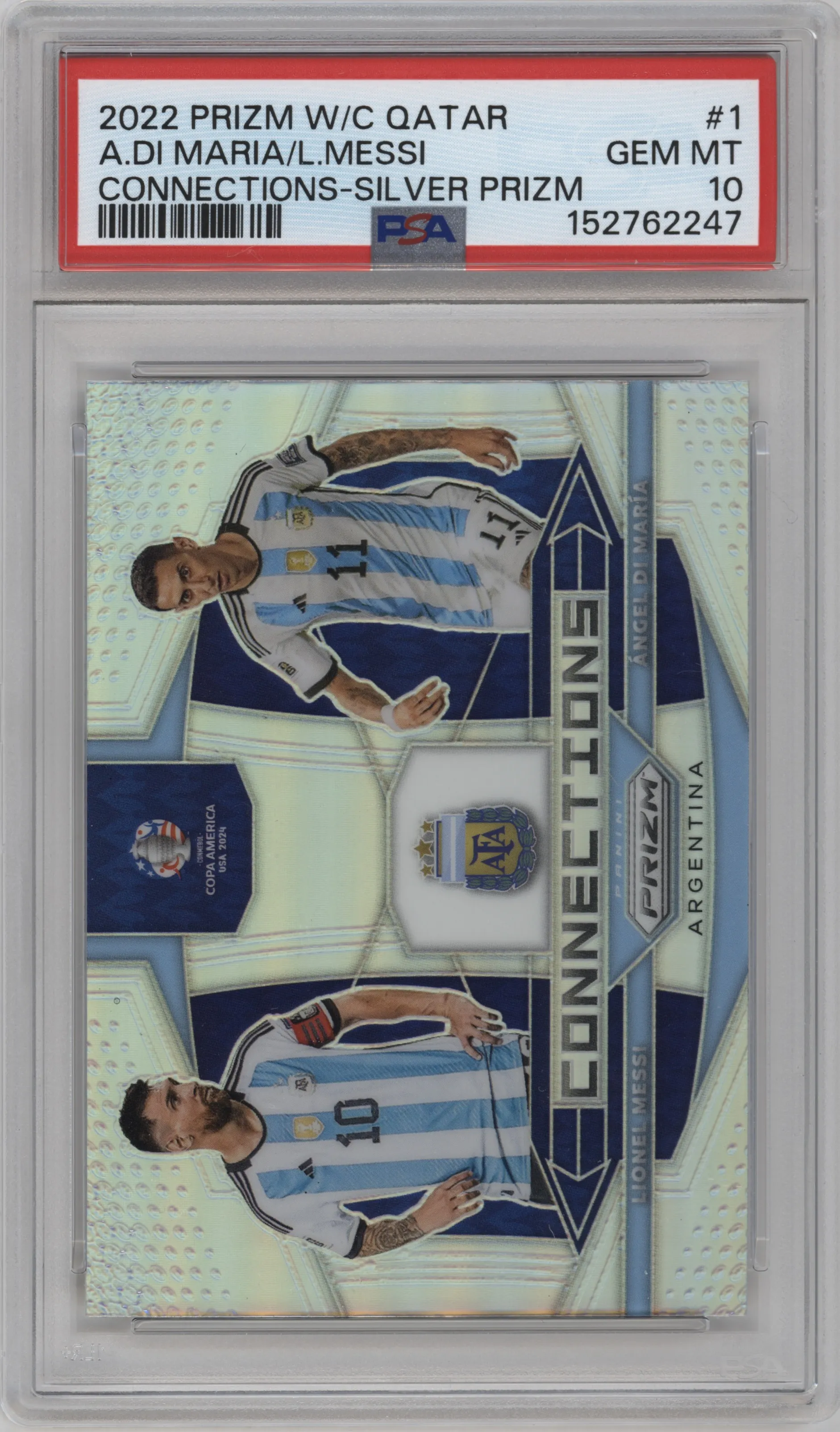 2024 Panini Prizm CONMEBOL Copa America Connections Lionel Messi/Angel Di Maria Silver Prizm #1 PSA 10