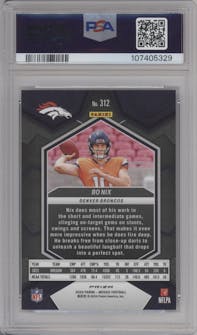 Bo Nix from the 2024 Panini Mosaic set featuring a Reactive Blue parallel graded by PSA and given an overall grade of 10.
