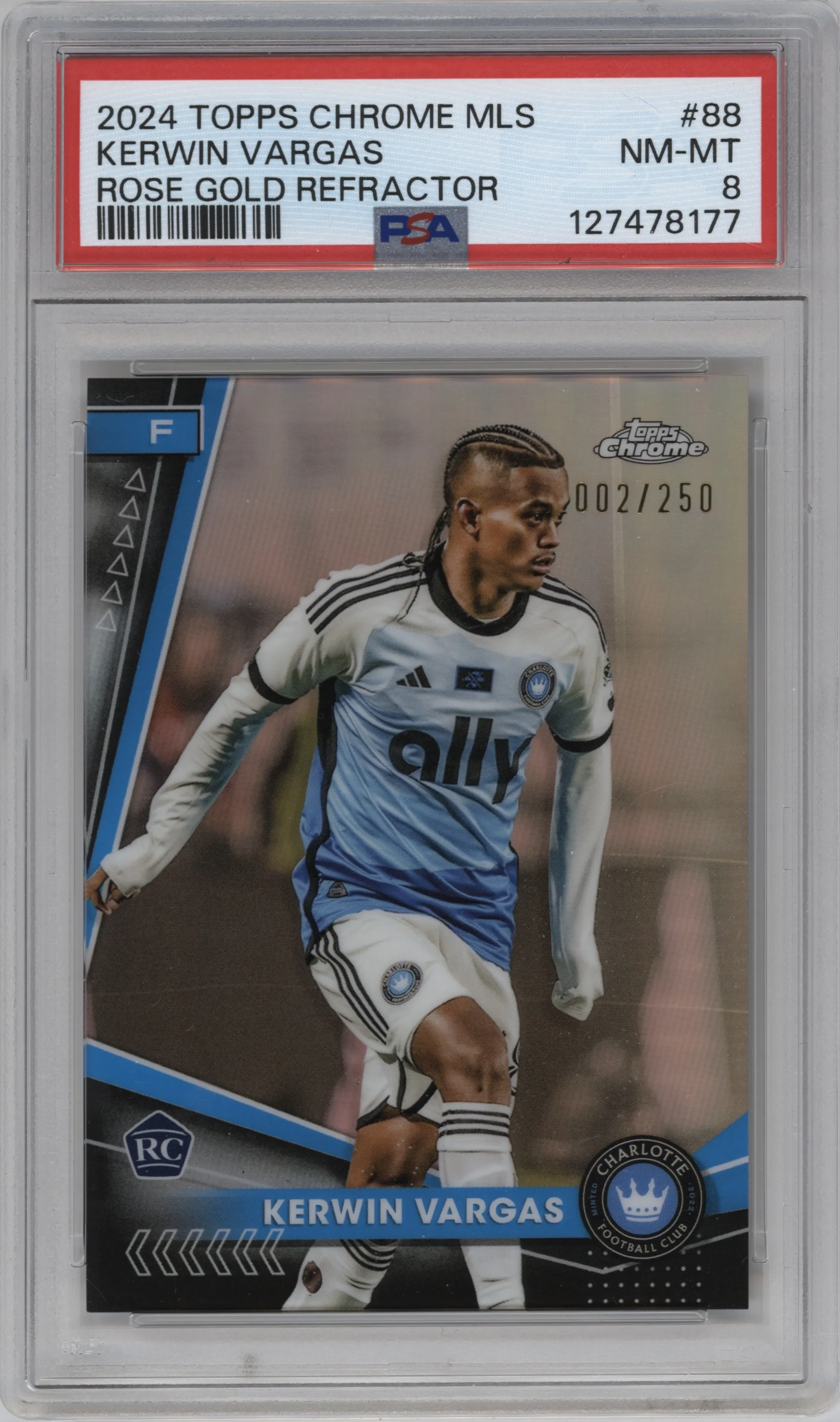 2024 Topps Chrome MLS Kerwin Vargas Rose Gold Refractor PSA 8
