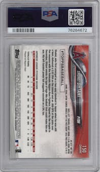 Shohei Ohtani from the 2018 Topps Chrome set featuring a Prism Refractor parallel graded by PSA and given an overall grade of 10.