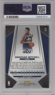 Donovan Mitchell from the 2017-18 Panini Prizm  set graded by PSA and given an overall grade of 10.