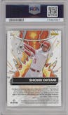 Shohei Ohtani from the 2022 Panini Donruss set featuring a Rapture parallel graded by PSA and given an overall grade of 9.