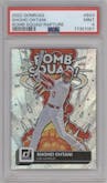 Shohei Ohtani from the 2022 Panini Donruss set featuring a Rapture parallel graded by PSA and given an overall grade of 9.