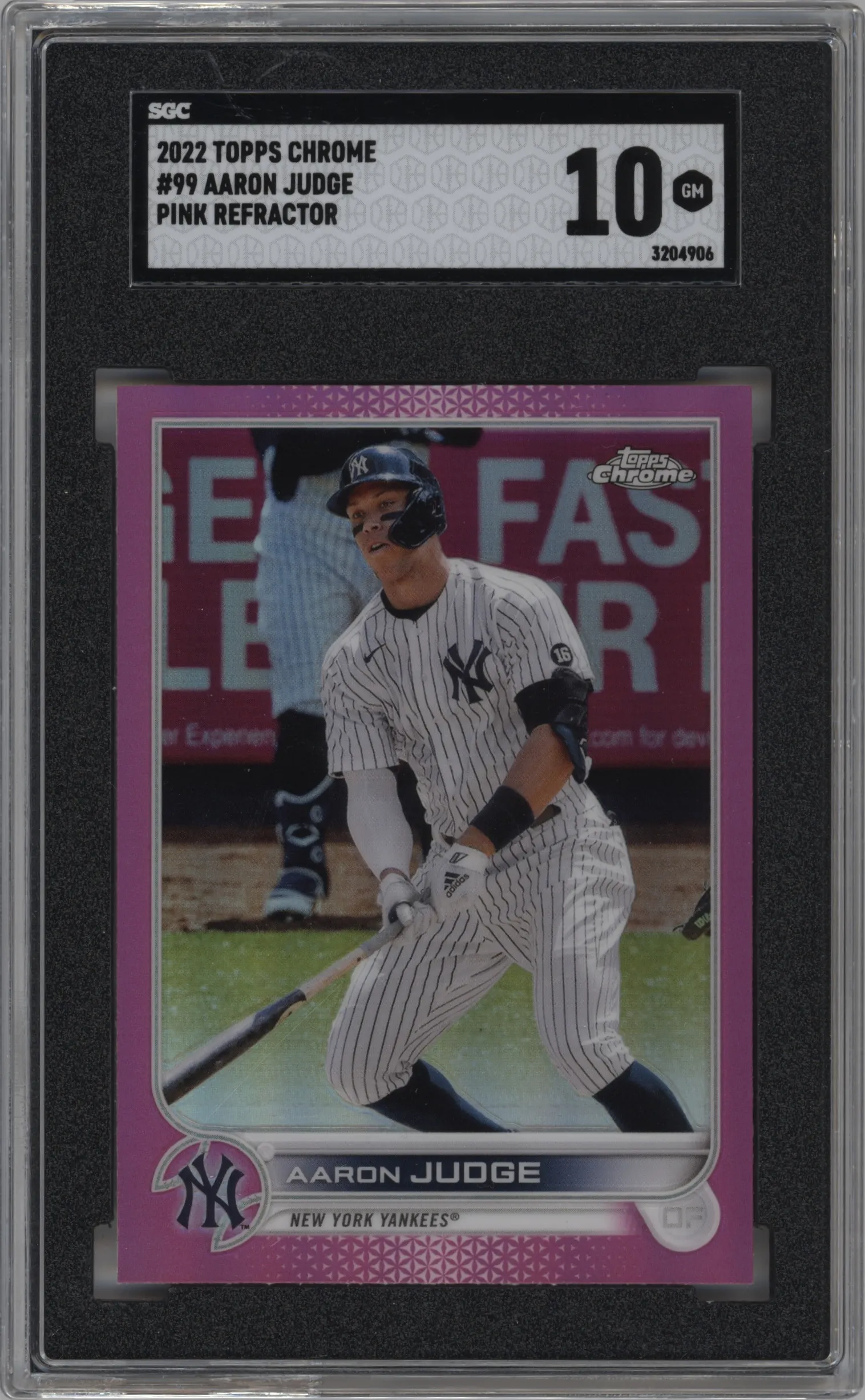 2022 Topps Chrome Aaron Judge Pink Refractor #99 SGC 10
